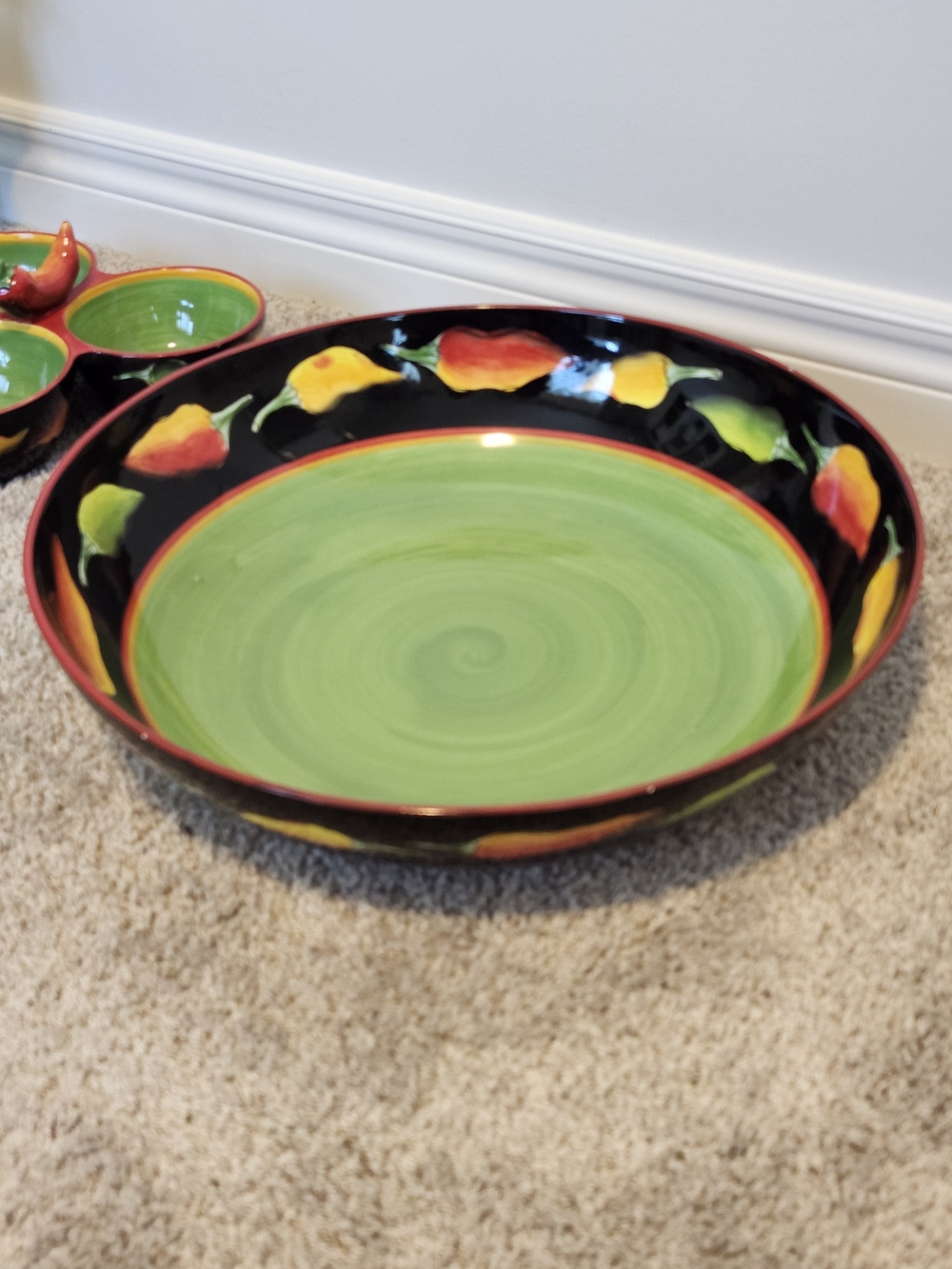 Bowls Large Fiesta CLAY ART 2003 Ceramic Chip Dip Set w Chili Stoneware 2 Pieces
